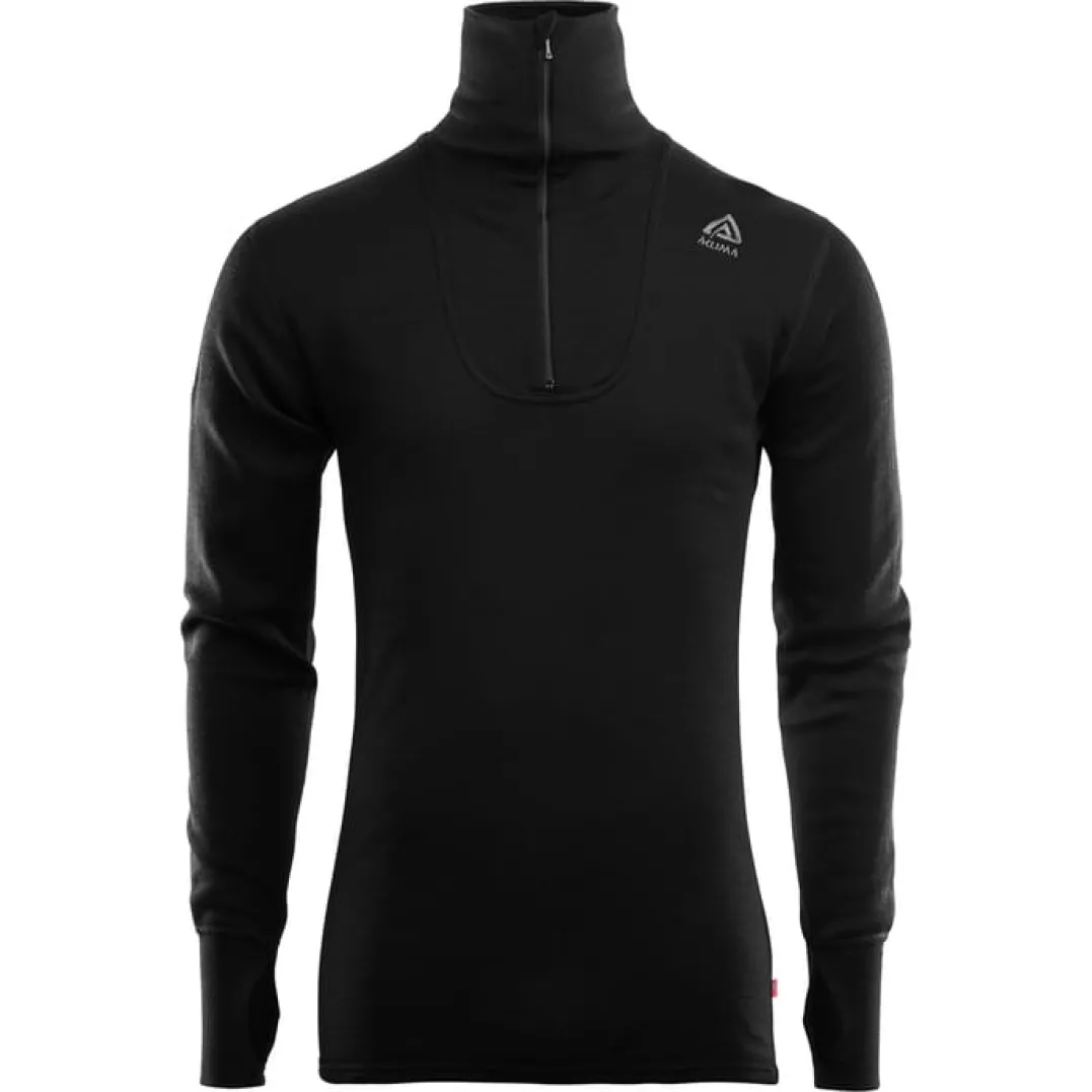 Aclima DoubleWool Polo with Zip Man Jet Black/Marengo