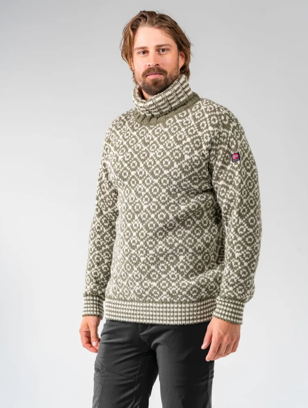 Devold Unisex Svalbard Sweater High Neck Olive/Offwhite