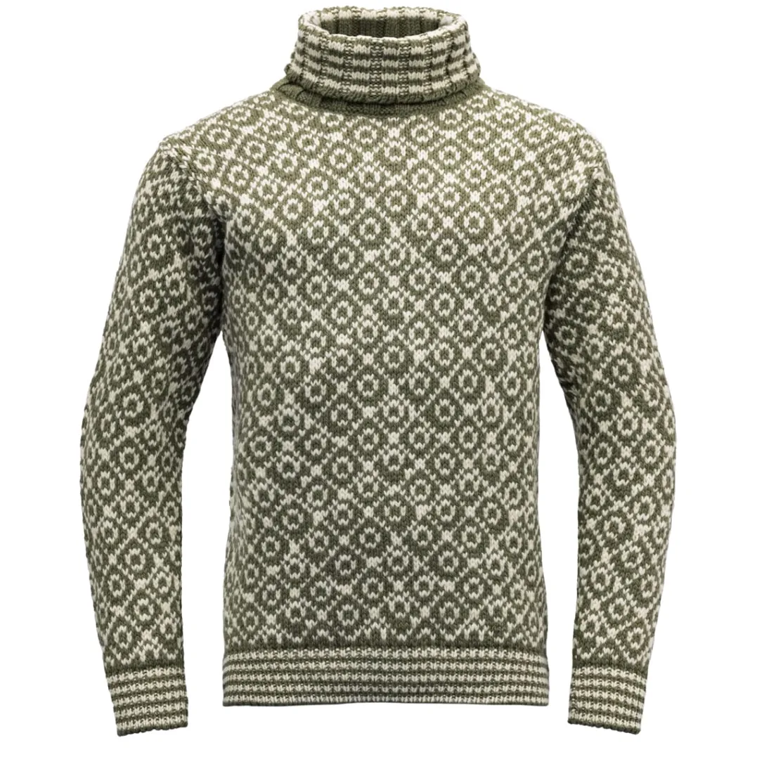 Devold Unisex Svalbard Sweater High Neck Olive/Offwhite