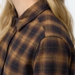 Fjällräven Övik Boxy Flannel Shirt W Black-wood Brown