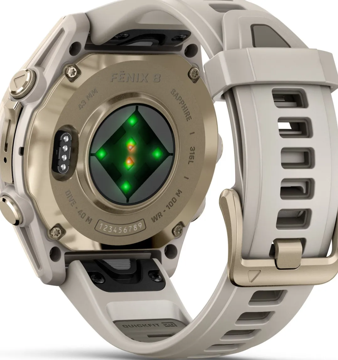 Garmin Fenix 8 Amoled 43mm, Sapphire Soft Gold - Fog Grey/Sandstone Silicone Strap