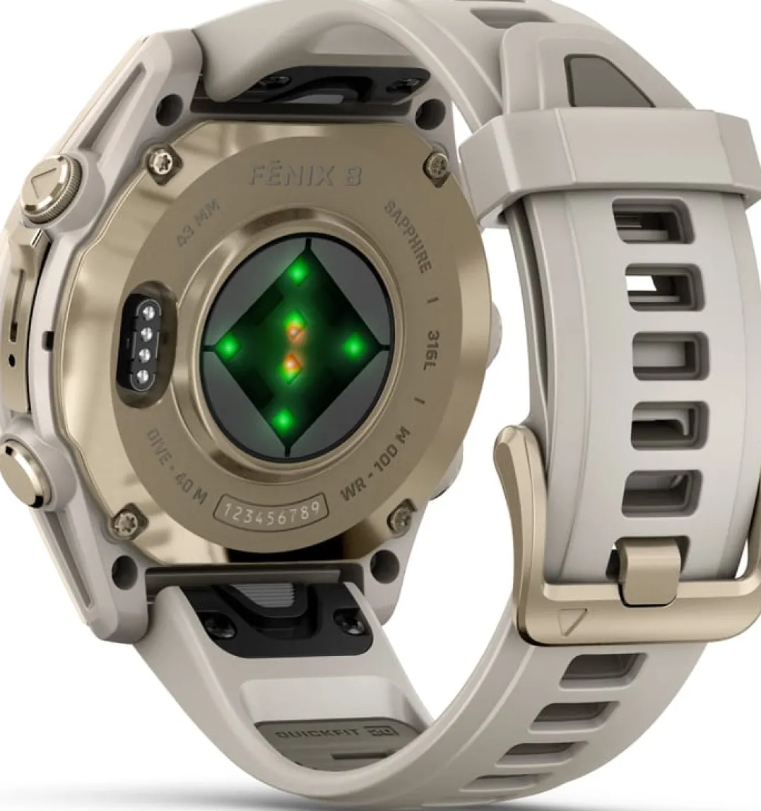 Garmin Fenix 8 Amoled 43mm, Sapphire Soft Gold - Fog Grey/Sandstone Silicone Strap