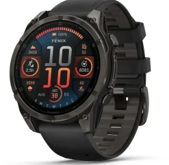 Garmin Fenix 8 Amoled 47mm, Sapphire Carbon Gray DLC Titanium - Black/Pebble Grey Silicone Strap