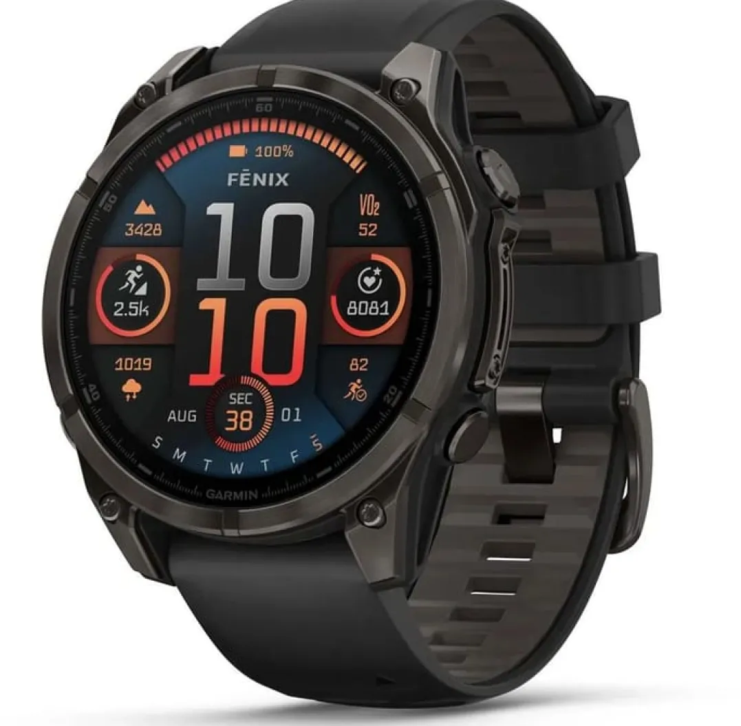 Garmin Fenix 8 Amoled 47mm, Sapphire Carbon Gray DLC Titanium - Black/Pebble Grey Silicone Strap