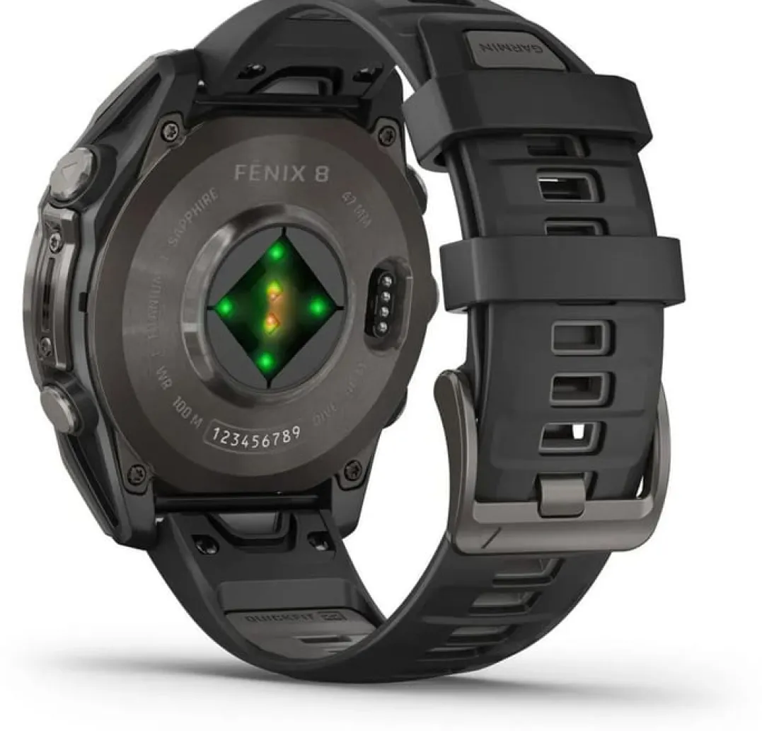 Garmin Fenix 8 Amoled 47mm, Sapphire Carbon Gray DLC Titanium - Black/Pebble Grey Silicone Strap