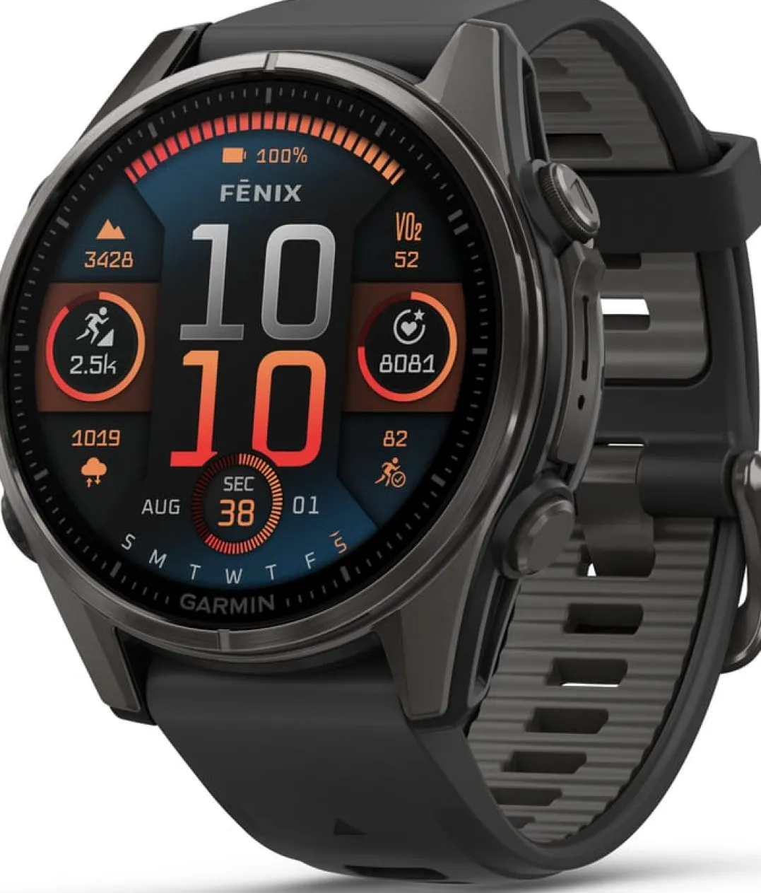 Garmin Fenix 8 Amoled 43mm, Sapphire Carbon Gray DLC Titanium - Black/Pebble Grey Silicone Strap