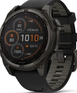 Garmin Fenix 8 Solar 51mm, Sapphire Solar Carbon Gray DLC Titanium - Black/Pebble Grey Silicone Strap