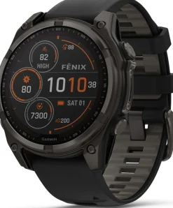Garmin Fenix 8 Solar 51mm, Sapphire Solar Carbon Gray DLC Titanium - Black/Pebble Grey Silicone Strap
