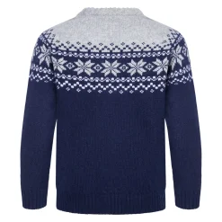 Gridarmor Kids' Snøkrystall Round Neck Ullgenser Dark Navy/Light Grey/White