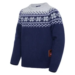 Gridarmor Kids' Snøkrystall Round Neck Ullgenser Dark Navy/Light Grey/White