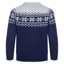 Gridarmor Kids' Snøkrystall Round Neck Ullgenser Dark Navy/Light Grey/White