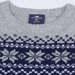 Gridarmor Kids' Snøkrystall Round Neck Ullgenser Dark Navy/Light Grey/White