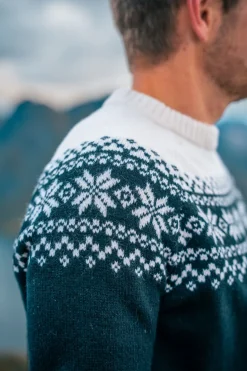 Gridarmor Men's Snøkrystall Round Neck Ullgenser Black/White