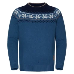 Gridarmor Men's Snøkrystall Round Neck Ullgenser Blue/White/Navy