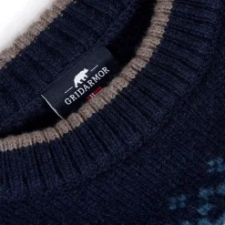 Gridarmor Men's Snøkrystall Round Neck Ullgenser Blue/White/Navy