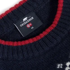 Gridarmor Men's Snøkrystall Round Neck Ullgenser Navy/White/Red