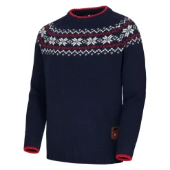 Gridarmor Men's Snøkrystall Round Neck Ullgenser Navy/White/Red
