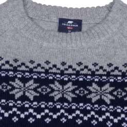 Gridarmor Men's Snøkrystall Round Neck Ullgenser Dark Navy/Light Grey/White