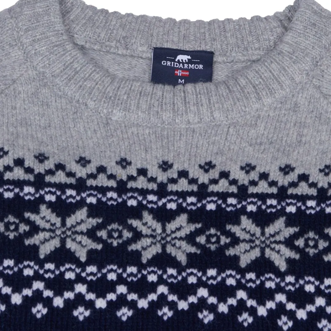 Gridarmor Men's Snøkrystall Round Neck Ullgenser Dark Navy/Light Grey/White