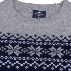 Gridarmor Men's Snøkrystall Round Neck Ullgenser Dark Navy/Light Grey/White