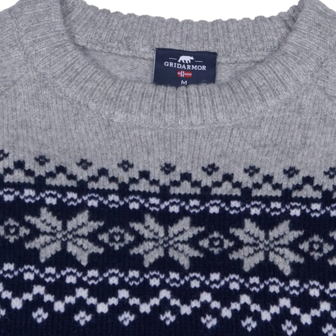 Gridarmor Men's Snøkrystall Round Neck Ullgenser Dark Navy/Light Grey/White