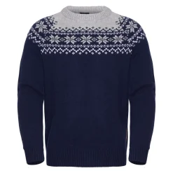 Gridarmor Men's Snøkrystall Round Neck Ullgenser Dark Navy/Light Grey/White