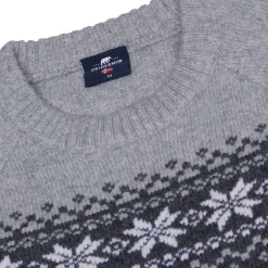 Gridarmor Men's Snøkrystall Round Neck Ullgenser Dark Grey/Light Grey/White