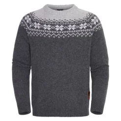 Gridarmor Men's Snøkrystall Round Neck Ullgenser Dark Grey/Light Grey/White