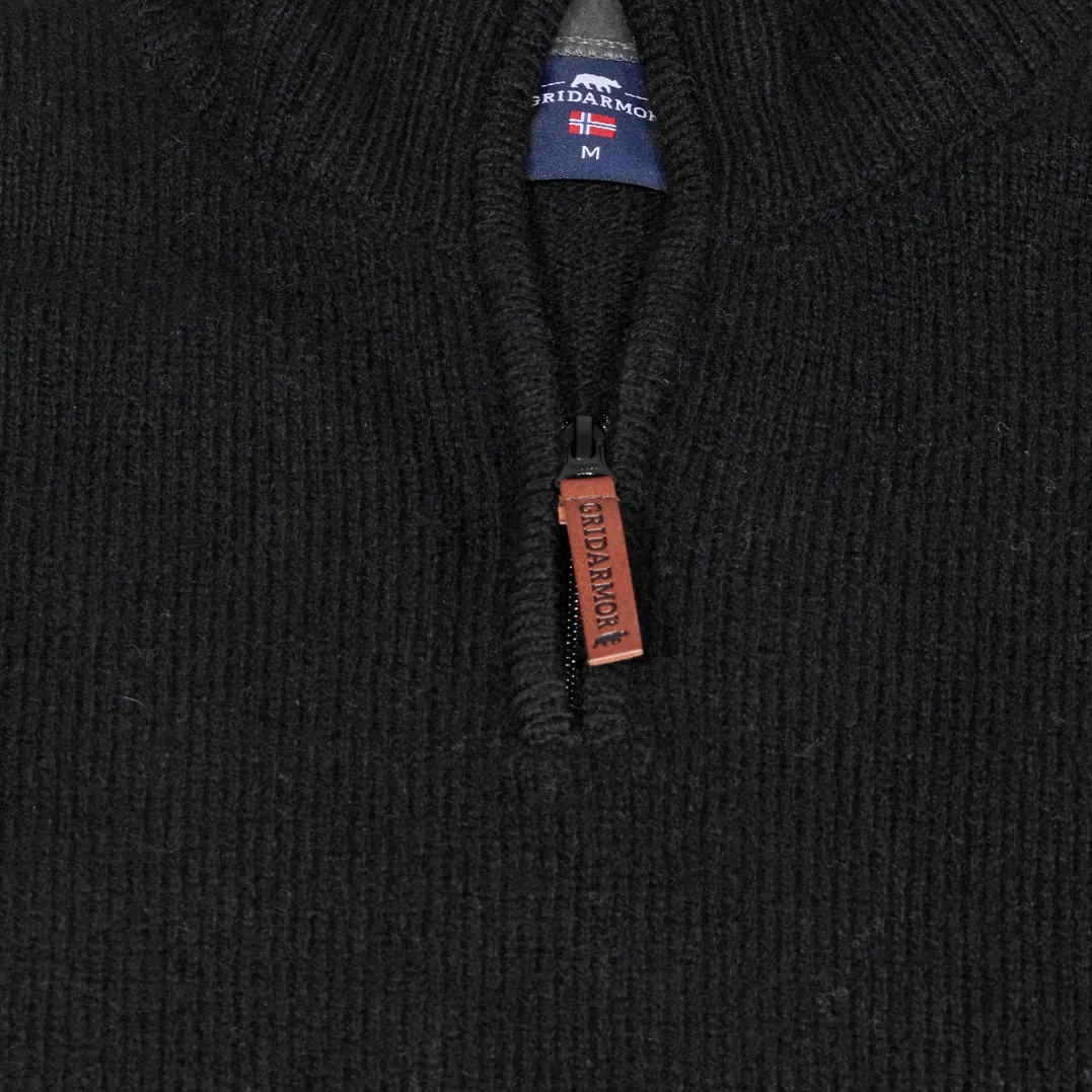 Gridarmor Men's Snøkrystall Solid Half Zip Ullgenser Black Beauty