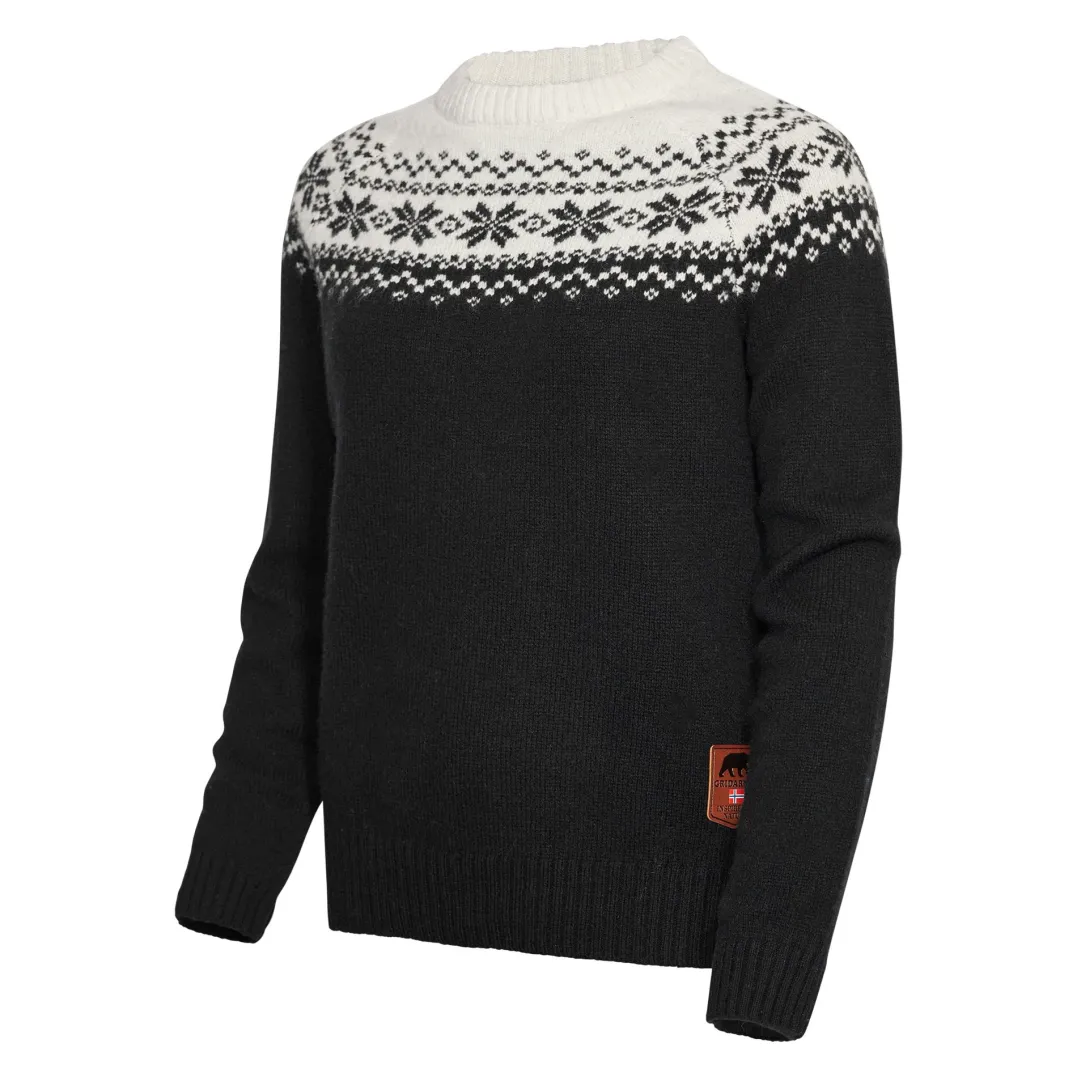 Gridarmor Women’s Snøkrystall Round Neck Ullgenser Black/White