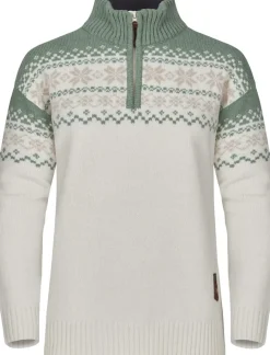 Gridarmor Women's Snøkrystall Half Zip Ullgenser White/Green/Beige