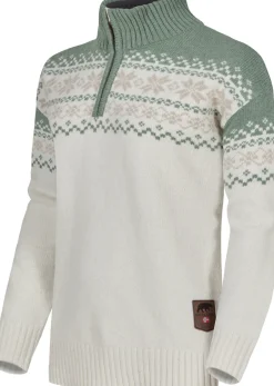 Gridarmor Women's Snøkrystall Half Zip Ullgenser White/Green/Beige