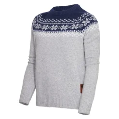 Gridarmor Women’s Snøkrystall Round Neck Ullgenser Light Grey/Dark Navy/White
