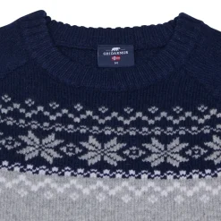 Gridarmor Women’s Snøkrystall Round Neck Ullgenser Light Grey/Dark Navy/White