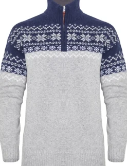 Gridarmor Women's Snøkrystall Half Zip Ullgenser Light Grey/Dark Navy/White
