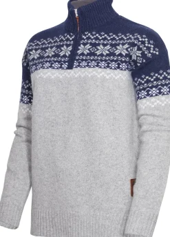 Gridarmor Women's Snøkrystall Half Zip Ullgenser Light Grey/Dark Navy/White
