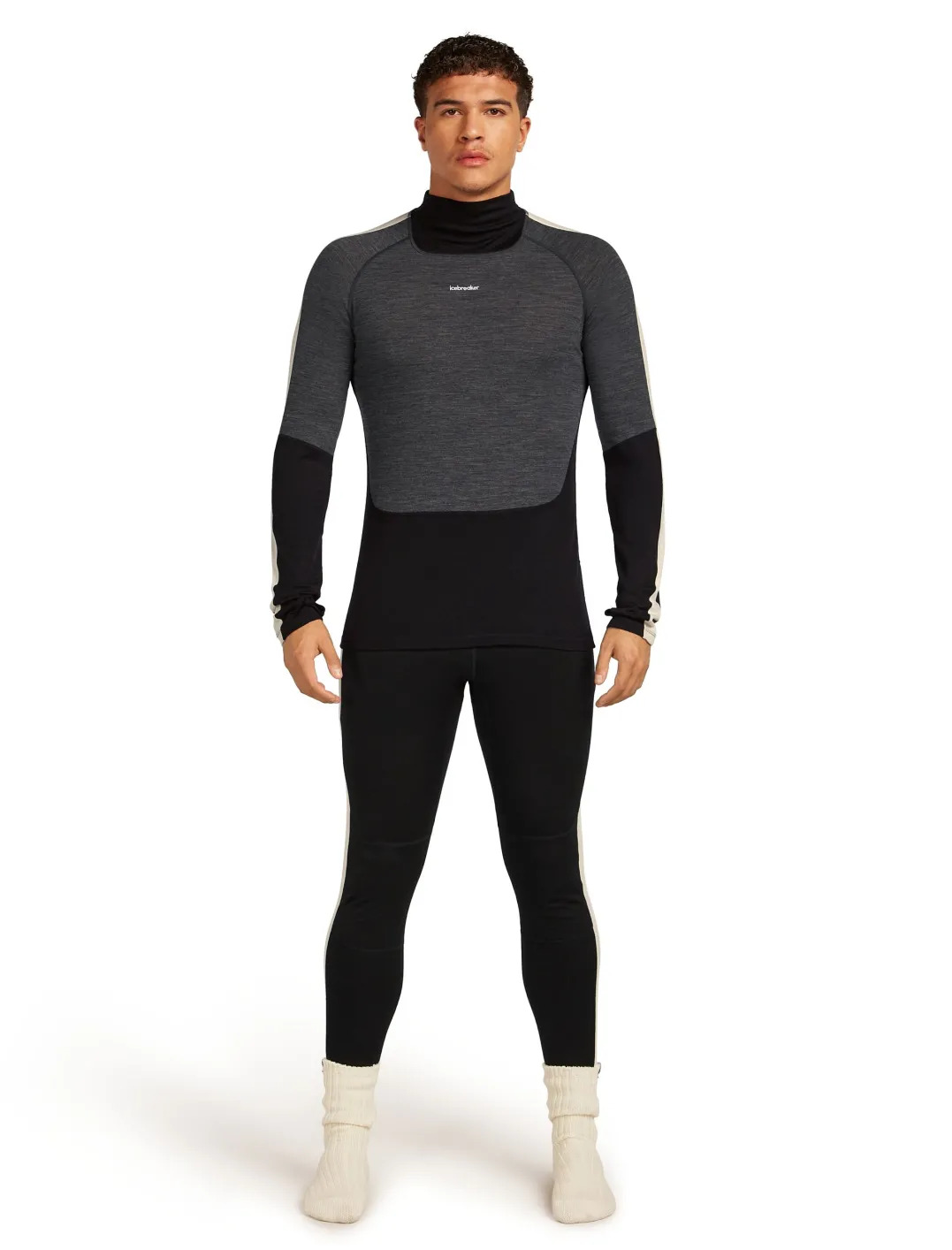 Icebreaker Men Merino 200 Oasis+ Ls High Neck Black/jet Hthr/undyed/cb