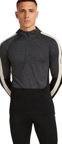 Icebreaker Men Merino 200 Oasis Ls Half Zip Hoodie Black/jet Hthr/undyed/cb