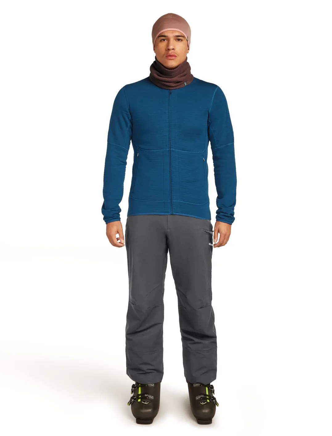 Icebreaker Men's Merino 400 Realfleece Descender Longsleeve Zip Atlantis