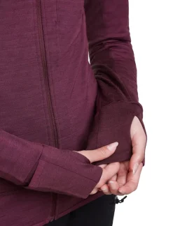 Icebreaker Wom Mer300 Realfleece Desc Ls Zip Hoo Dk Berry