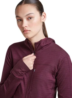 Icebreaker Wom Mer300 Realfleece Desc Ls Zip Hoo Dk Berry