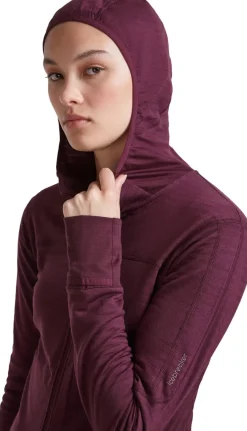 Icebreaker Wom Mer300 Realfleece Desc Ls Zip Hoo Dk Berry