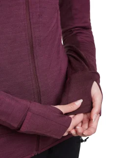 Icebreaker Wom Mer300 Realfleece Desc Ls Zip Hoo Dk Berry