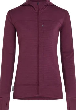 Icebreaker Wom Mer300 Realfleece Desc Ls Zip Hoo Dk Berry