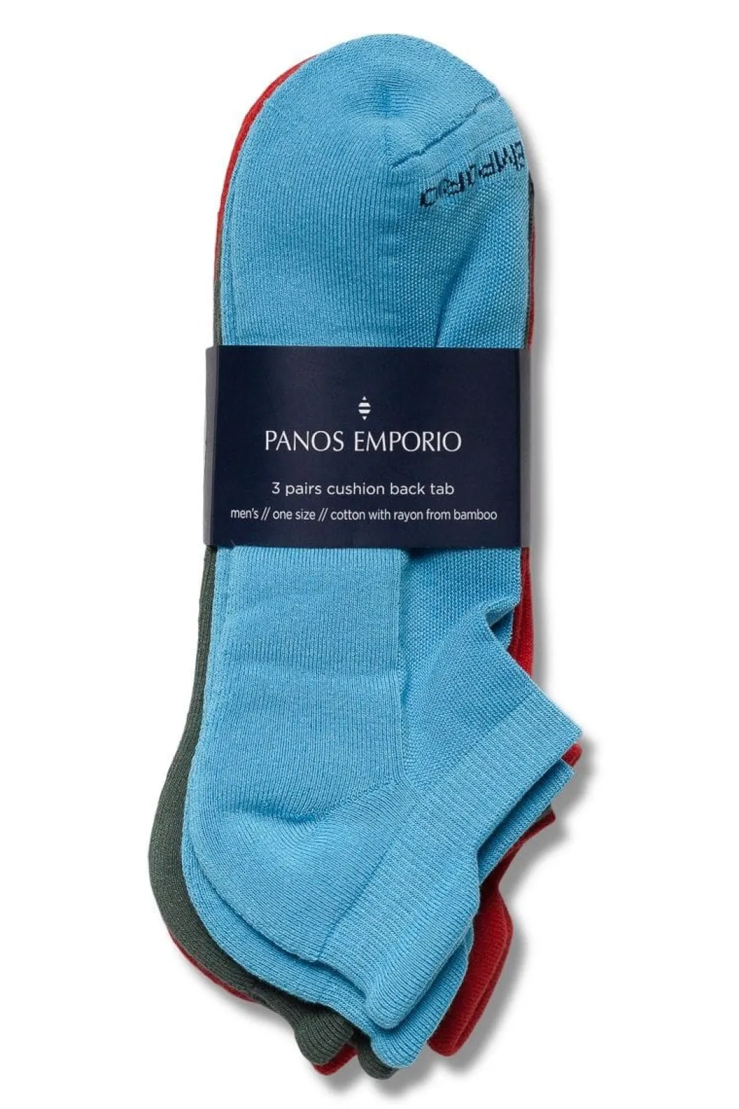 Panos Emporio 3PK TECH TAB SNEAKER -COTTON BAMBOO Flame/Aquarius/Earth Green