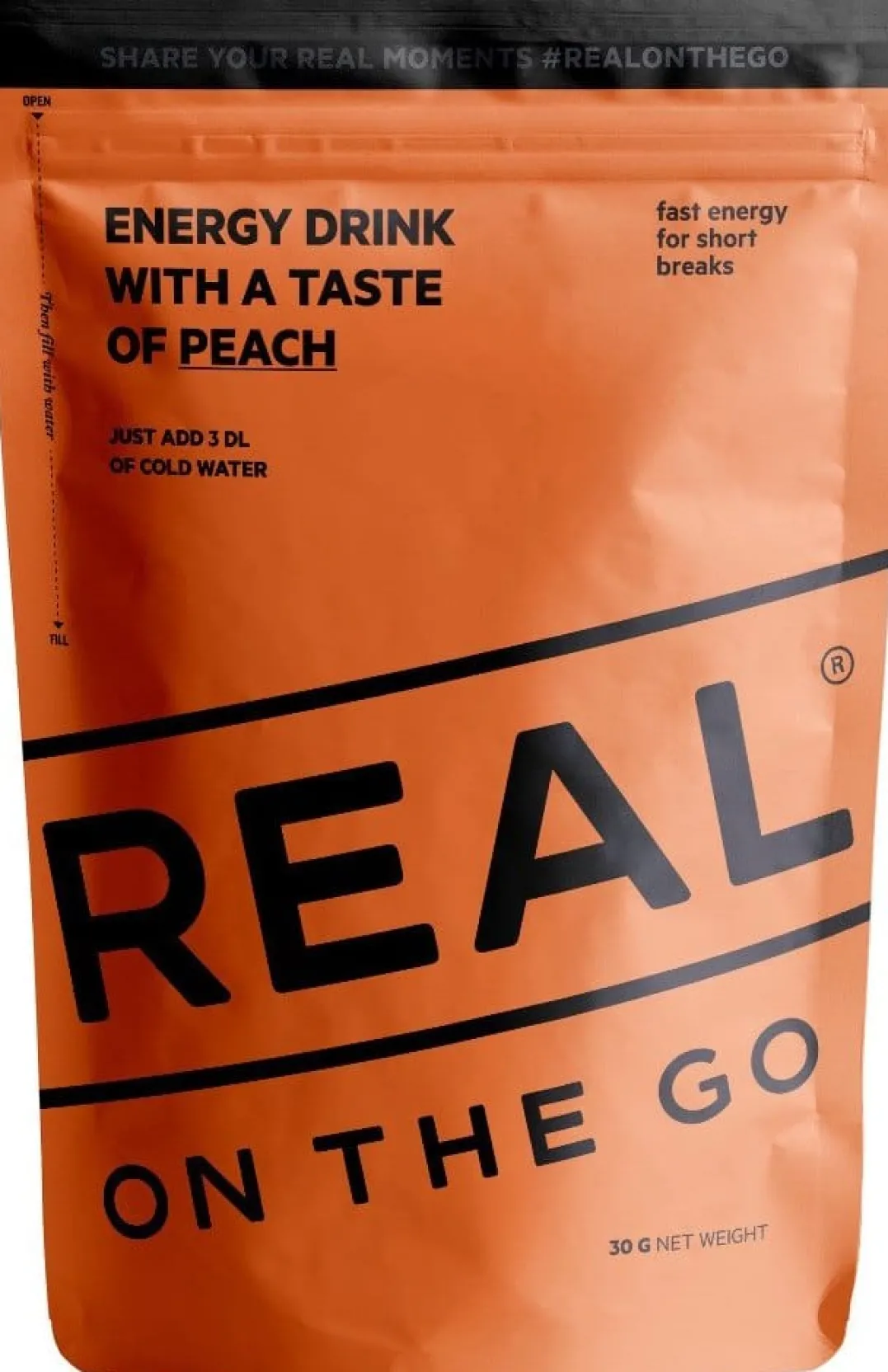 Real Turmat OTG Energy Drink Fersken 30 gram
