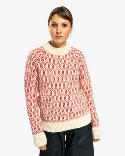 Ulvang Echo Mock Neck Sweater Womens Off White/Chilli Pepper