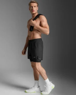 2XU Men's Aero Mesh 2-In-1 5 Inch Shorts Black/silver Reflective